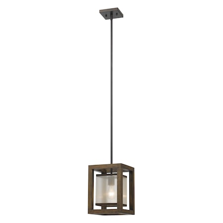 Wood Mission One Light Pendant With Organza Shade